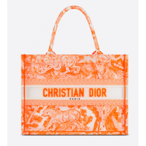 СРЕДЕН DIOR BOOK TOTE Fluorescent Orange Toile de Jouy Transparent Canvas M1296ZRVJ