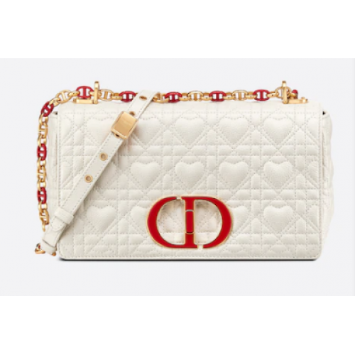 СРЕДНА ЧАНТА DIORAMOUR DIOR CARO от телешка кожа Cannage със сърцевиден мотив M9242WNG БЯЛА