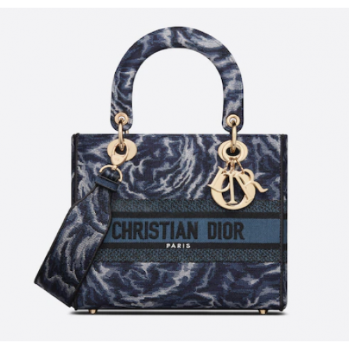 СРЕДНА ДАМСКА ЧАНТА D-LITE Сини рози Dior Бродерия M0565ORVG