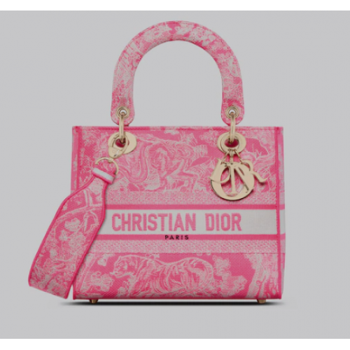 СРЕДНА ДАМСКА ЧАНТА D-LITE Флуоресцентно розово Toile de Jouy Обратна бродерия M0565OROC