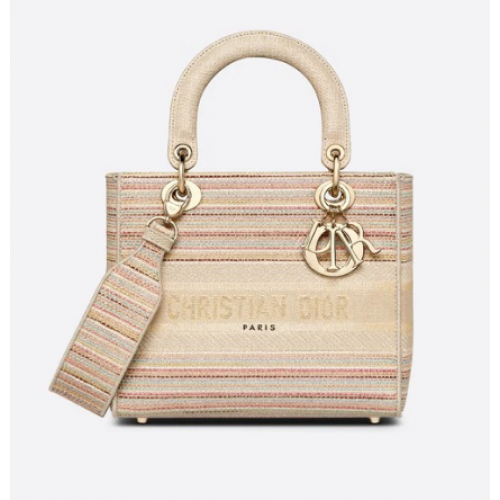 СРЕДНА ДАМСКА ЧАНТА D-LITE Многоцветни райета Бродерия M0565ORFO