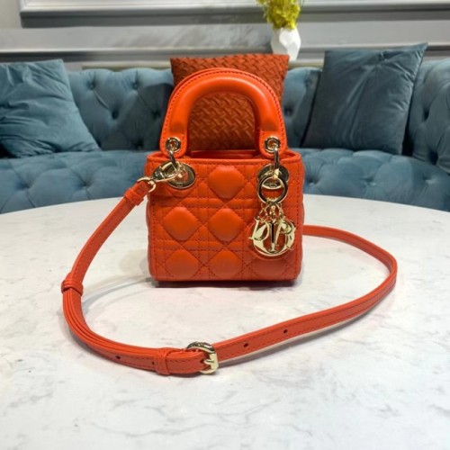 MICRO LADY DIOR ЧАНТА Scarlet Cannage Lambskin S0856O оранжево и златно