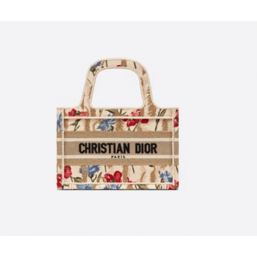 МИНИ ЧАНТА DIOR BOOK TOTE Бежово-многоцветна бродерия Dior Hibiscus S5475ZR
