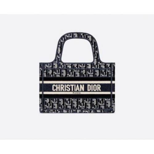 МИНИ ЧАНТА DIOR BOOK TOTE, синя, Dior Oblique, бродирана, S5475Z