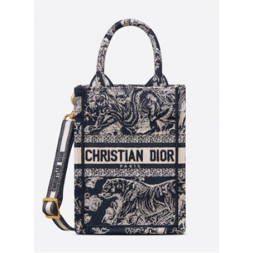 MINI DIOR BOOK TOTE PHONE BAG Blue Toile de Jouy Обратна бродерия S5555CRGO