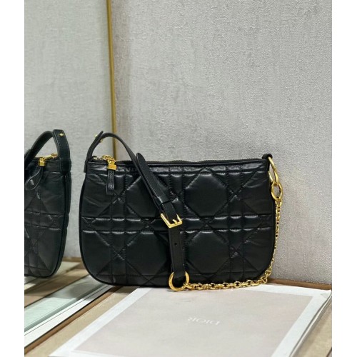 МИНИ ЧАНТА DIOR CARO TULIP Черна ватирана телешка кожа Macrocannage S5139Bb