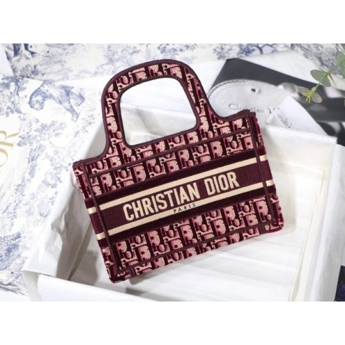 МИНИ ЧАНТА DIORAMUR DIOR BOOK TOTE от бордо кадифе с бродерия Cannage S5475ZB