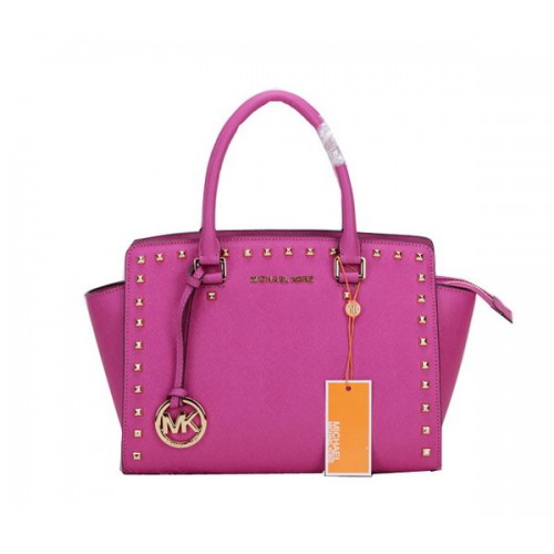 Оригинална кожена чанта Michael Kors Selma MK1867 праскова