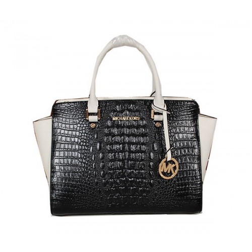 Чанта Michael Kors Selma от крокодилска кожа MK0909 черно и бяло