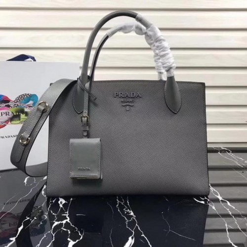 Чанта Prada Bibliotheque от телешка кожа 1BA155 сива