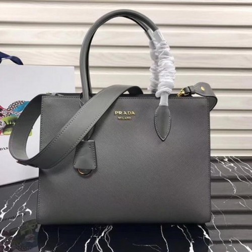 Чанта Prada Bibliotheque Medium Saffiano с горна дръжка 1BG088 сива
