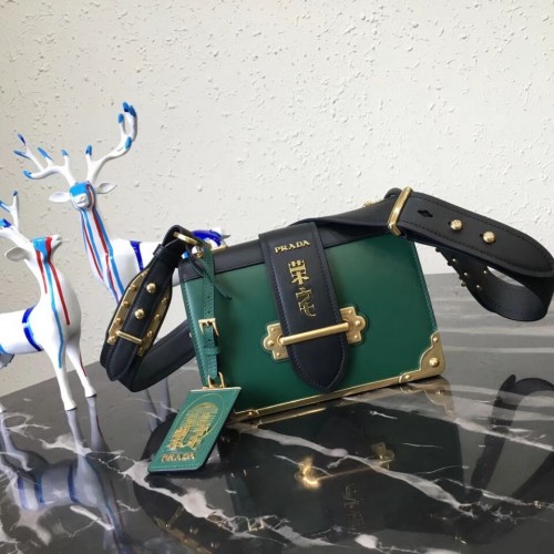Чанта за рамо Prada Cahier от кожа 1BD045 черно и зелено