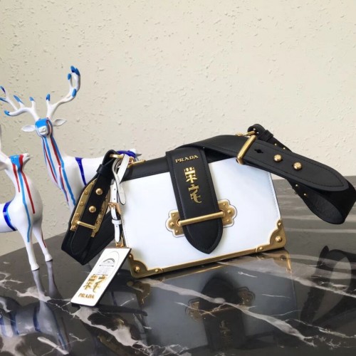 Чанта за рамо Prada Cahier от кожа 1BD045 черно-бяла