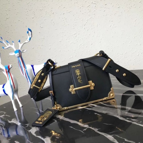 Чанта за рамо Prada Cahier от кожа 1BD045 черна