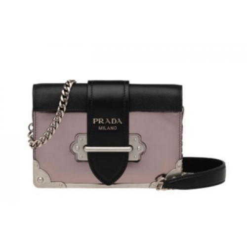 Чанта от телешка кожа Prada Cahier 1BH018 розова