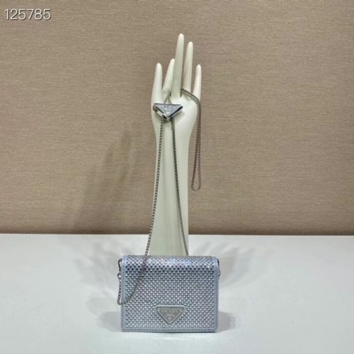 Калъф за карти Prada с кристали и презрамка за рамо 1MR024 сребрист