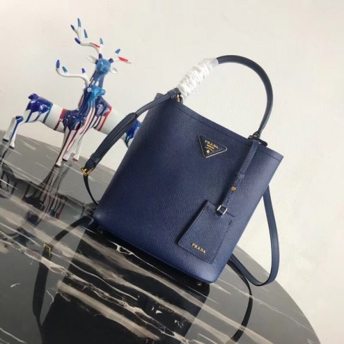 Кожена чанта Prada Double Saffiano 1BA212 синя