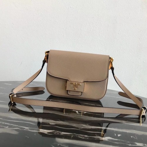 Кожена чанта Prada Embleme Saffiano 1BD217 цвят кайсия