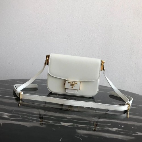 Кожена чанта Prada Embleme Saffiano 1BD217 бяла