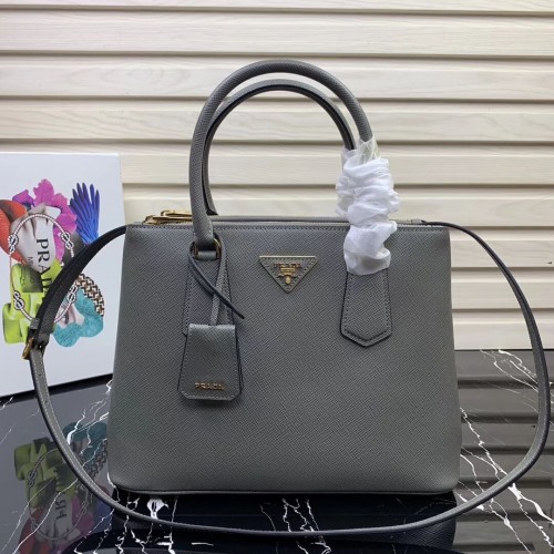 Кожена чанта Prada Galleria Saffiano 1BA232 сива