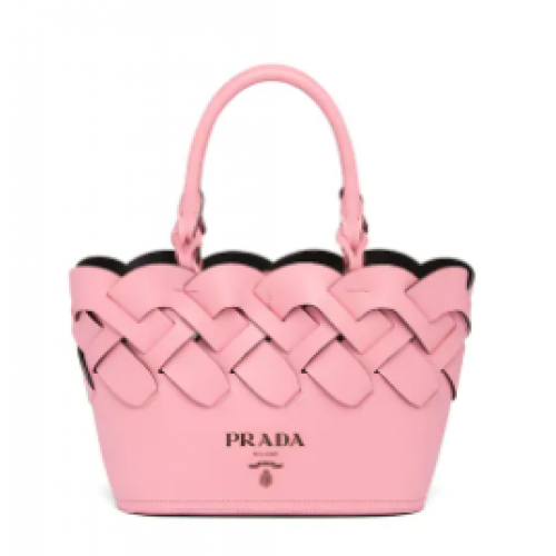 Кожена чанта Prada Tress Tote 1BG318 розова