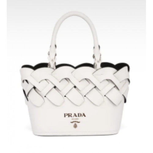 Кожена чанта Prada Tress Tote 1BG318 бяла