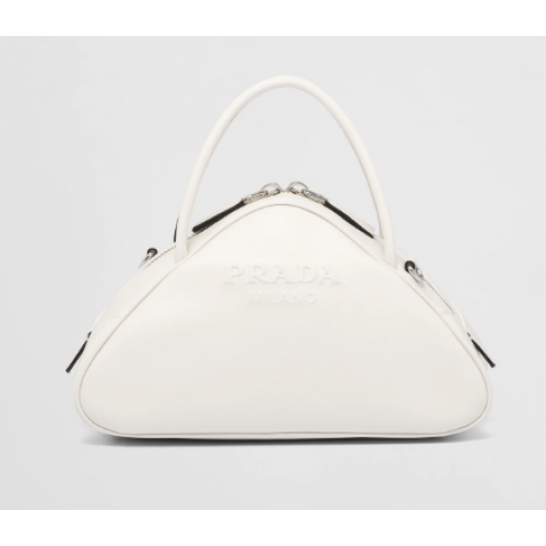 Кожена чанта Prada Triangle 1BB082 бяла
