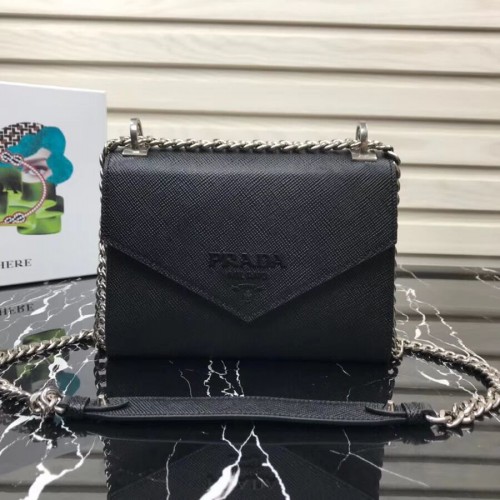 Чанта от сафианова кожа Prada Monochrome 1BD127 черна