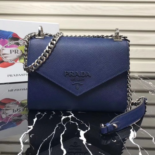 Чанта от сафианова кожа Prada Monochrome 1BD127 синя