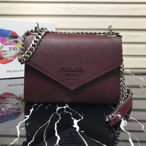 Чанта от сафианова кожа Prada Monochrome 1BD127 в цвят фуксия