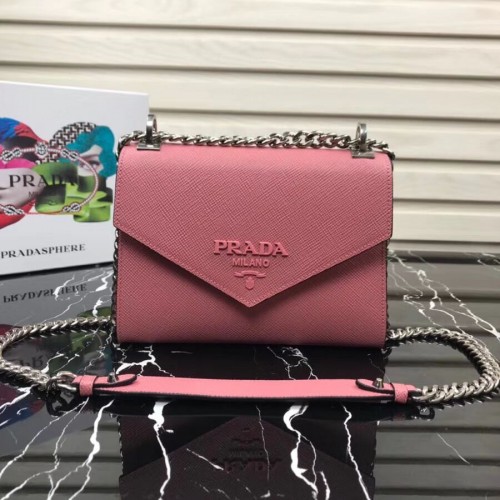 Чанта от сафианова кожа Prada Monochrome 1BD127 розова