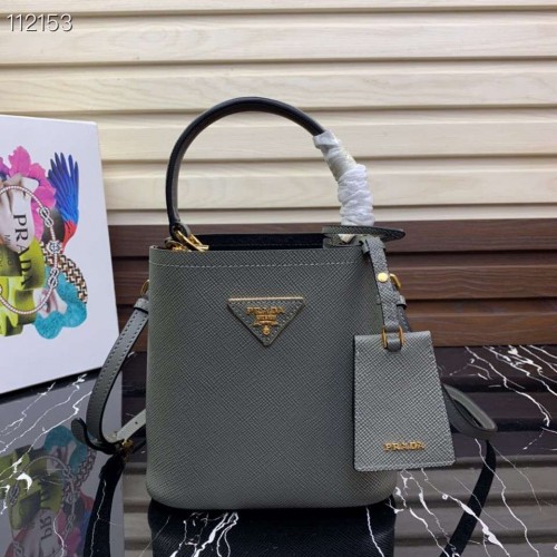 Prada Panier малка оригинална чанта Saffiano 1BA217 сива