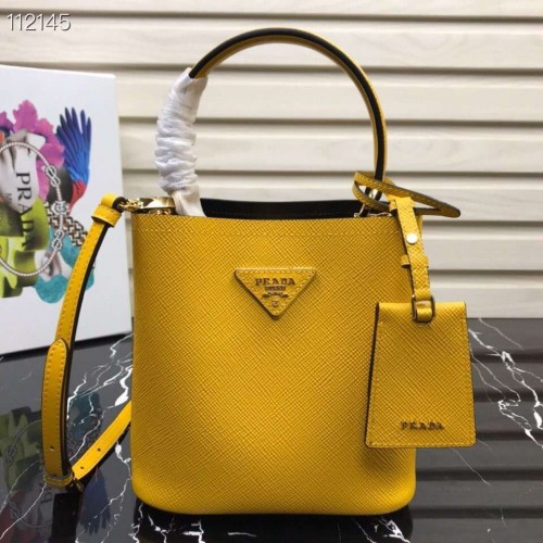 Prada Panier малка оригинална чанта Saffiano 1BA217 жълта