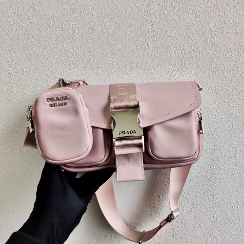Чанта Prada Pocket от найлон и четкана кожа 1BD295 розова