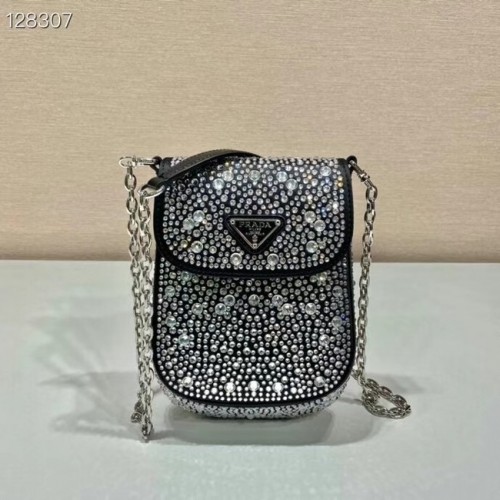 Prada Мини чанта Prada с кристали 1BH185 черна