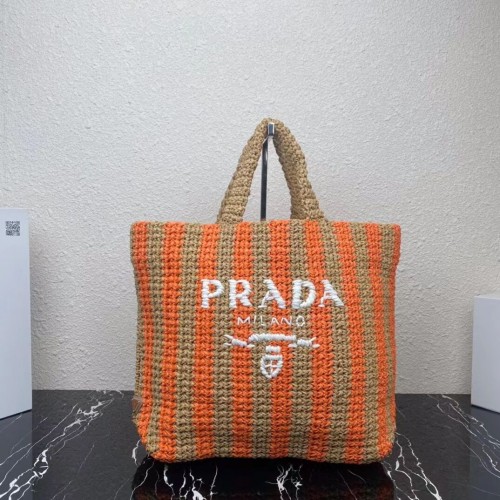 Чанта тоут Prada Raffia 1NE229 оранжева