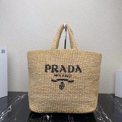 Чанта тоут Prada Raffia 1NE229 кафява