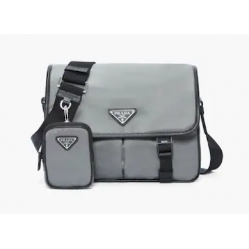 Чанта за рамо Prada от ре-найлон и сафианова кожа 2VD769 сива