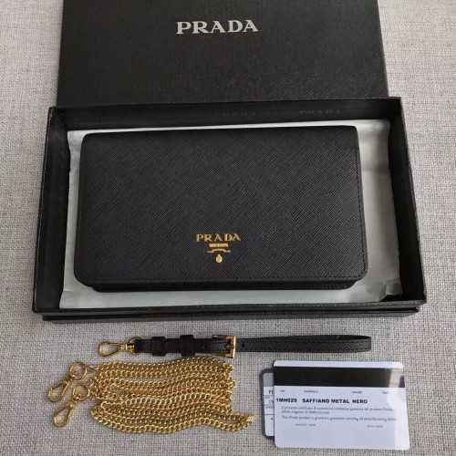 Кожена мини чанта Prada Saffiano 1HZ029 черна