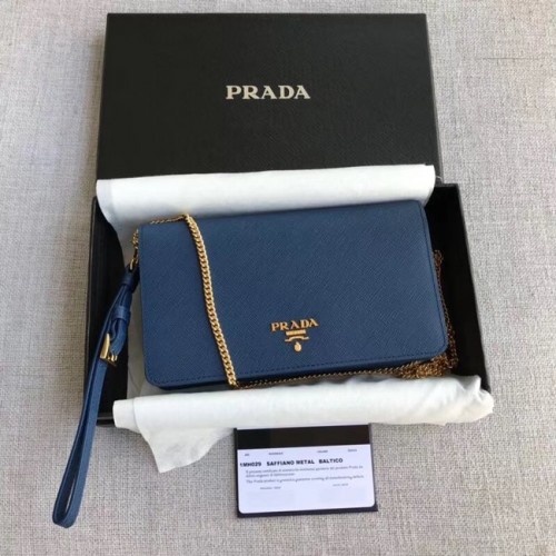 Кожена мини чанта Prada Saffiano 1HZ029 синя