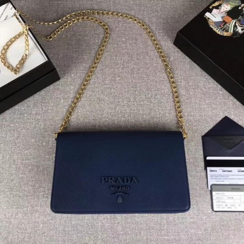 Чанта през рамо с лого на Prada Saffiano 1BP012 синя