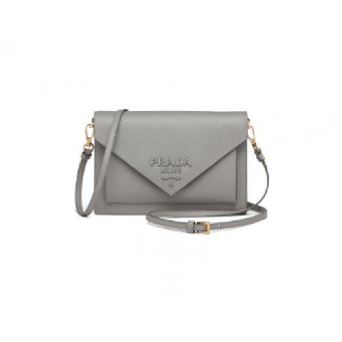 Кожена мини чанта Prada Saffiano 1BP020 сива