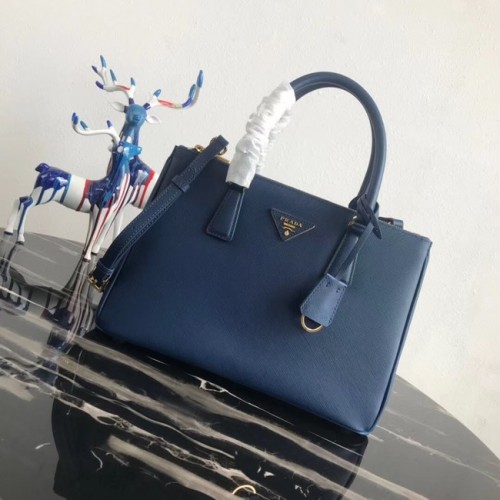 Оригинална кожена чанта Prada Saffiano 1BA1801 синя