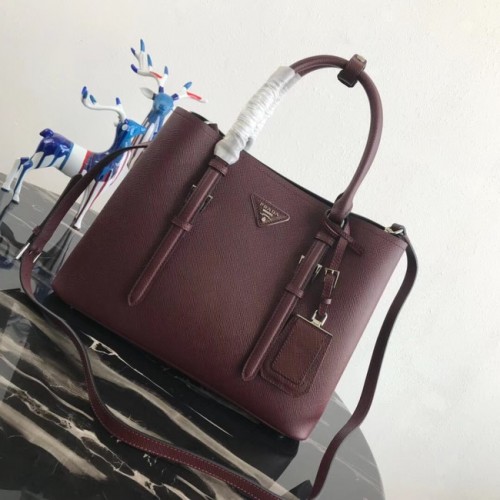 Оригинална кожена чанта Prada Saffiano BN2838 бордо