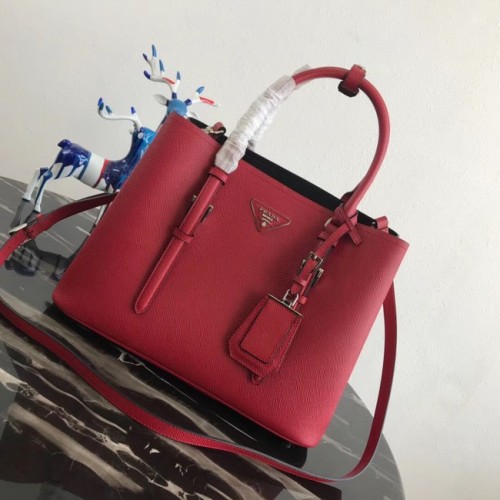 Оригинална кожена чанта Prada Saffiano BN2838 червена