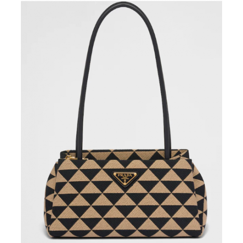 Prada малка бродирана чанта Symbole от плат 1BA368 бежова