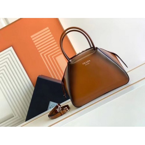 Кожена чанта Prada 1BD663A карамел