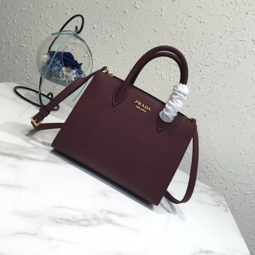 Оригинална кожена чанта Prada Saffiano Lux Tote bn4458, цвят вино