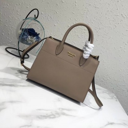Оригинална кожена чанта Prada Saffiano Lux Tote BN4458, цвят кайсия