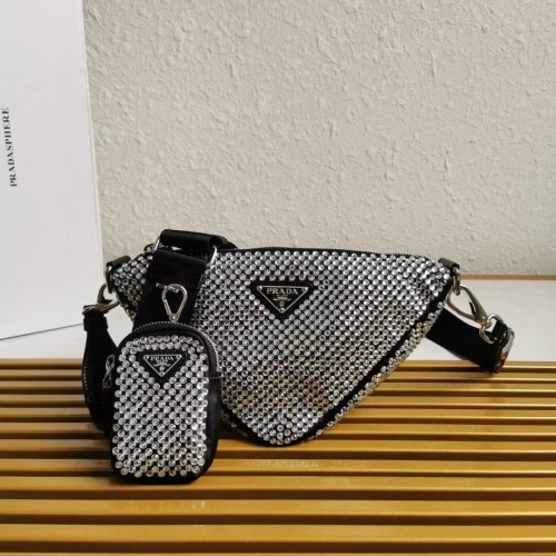 Чанта за рамо Prada с изкуствени кристали 1AH190 черна